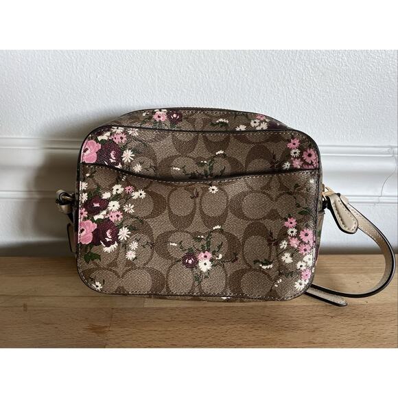 Coach C0037 Mini Camera Crossbody Shoulder Bag Khaki Signature Evergreen Floral - Picture 2 of 13